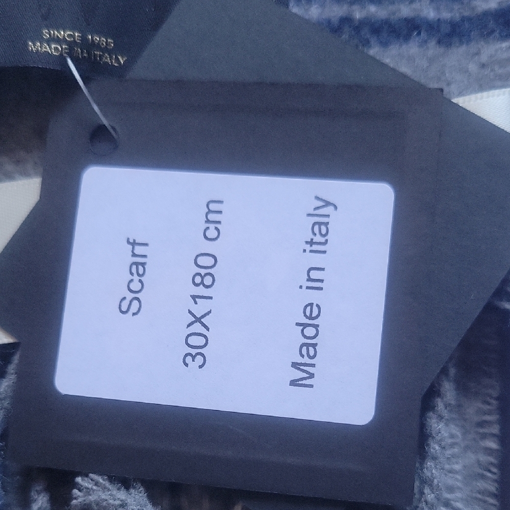 Blue and Gray Plaid Cashmere Blend Scarf - Picture 4 of 6